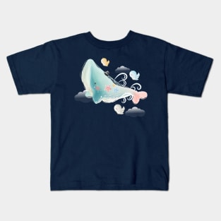 blue whale flying sky Kids T-Shirt